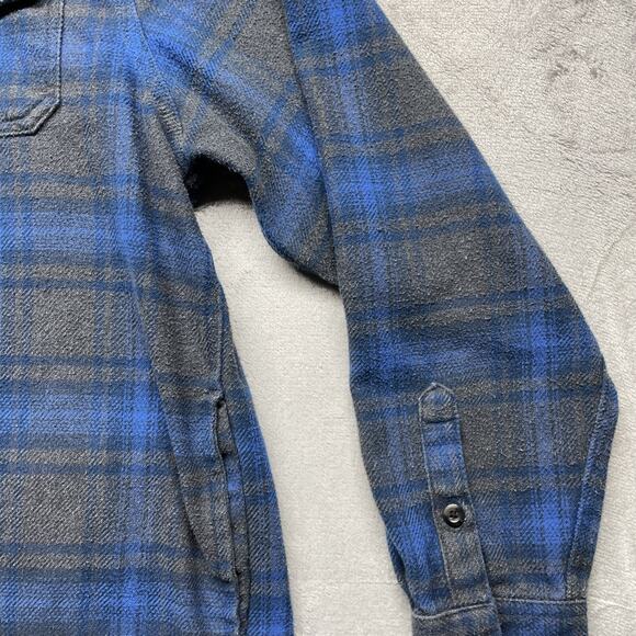 Orvis Shirt Jacket Mens XL Blue Plaid Long Sleeve Button Shacket Heavy Flannel - Picture 5 of 9